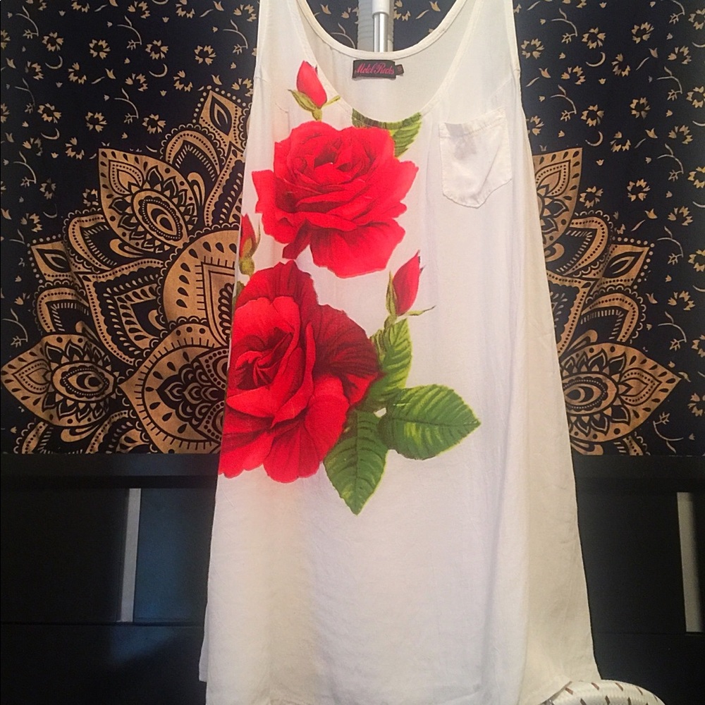 Motel Rocks - Sonia - white rose shirt dress
